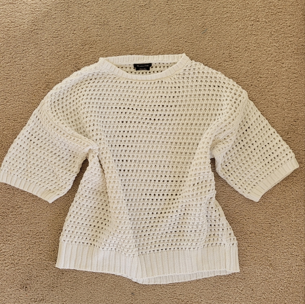 Massimo DUTTI like New 100% Cotton Women's White Knit Sweater